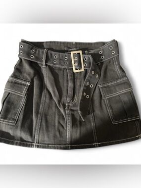 Forever 21 Black Cargo Mini Skirt with Grommet Belt
